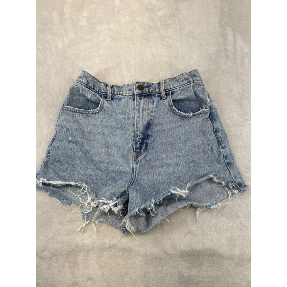 Show Me Your Mumu Tucson Shorts Womens 27 Blue Distressed Raw Hem High Rise